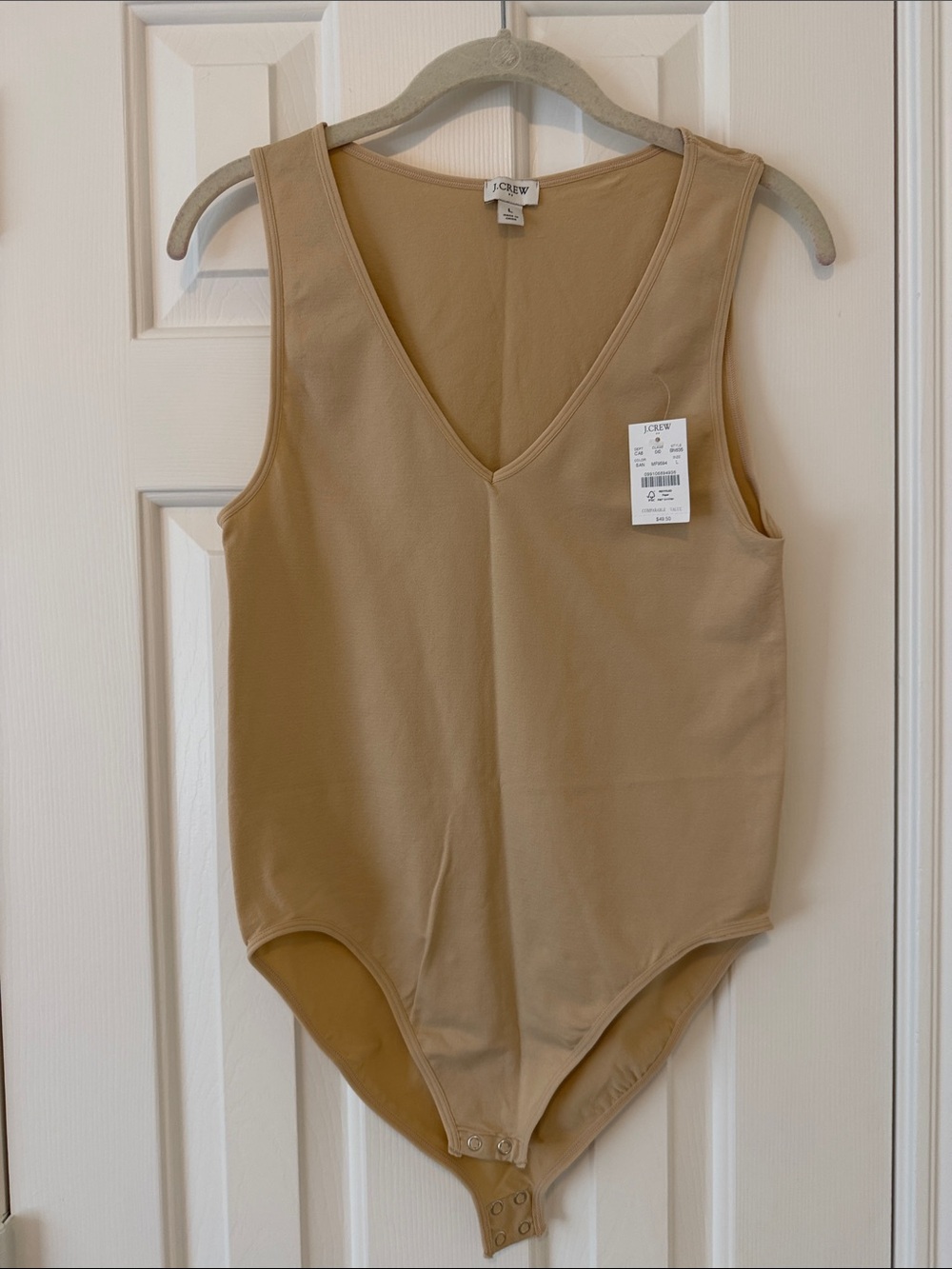 J. Crew Sleeveless V-Neck Bodysuit in Beige